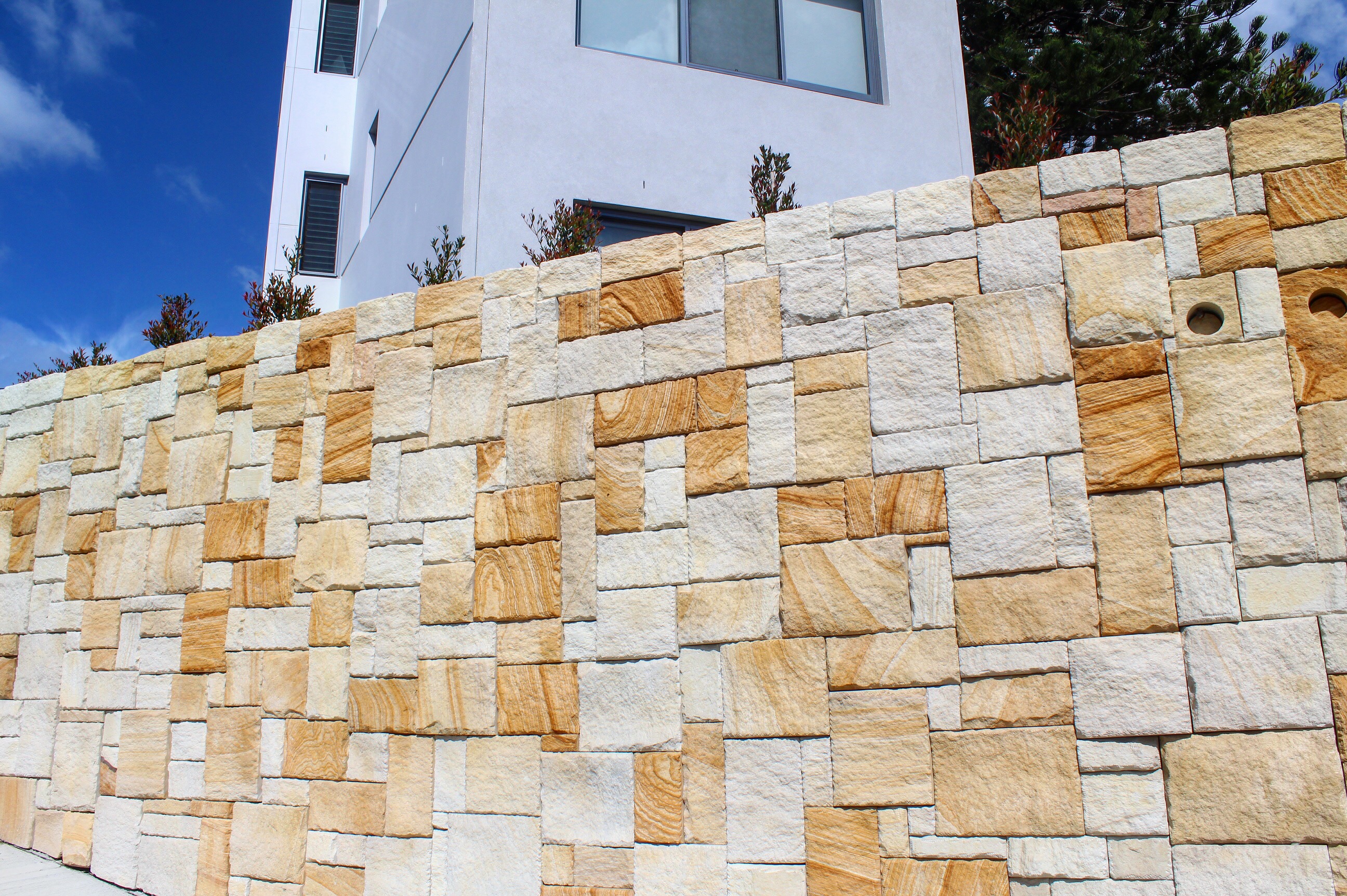 Colonial Banded sandstone cladding wall installation Gold Coast