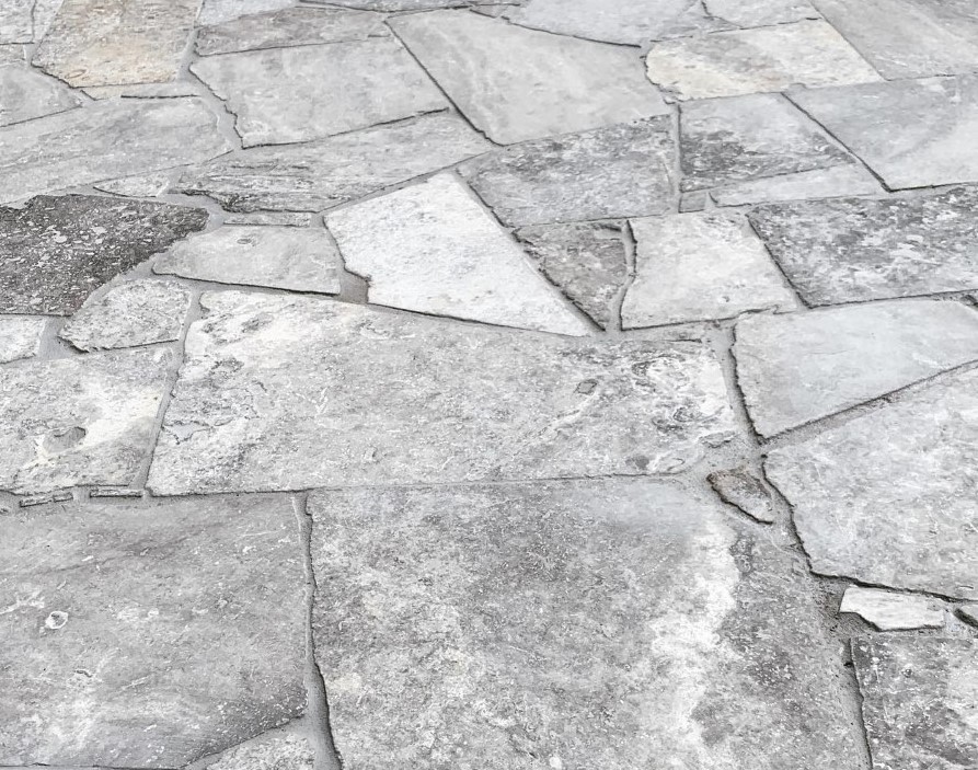 Silver travertine crazy paving Brisbane