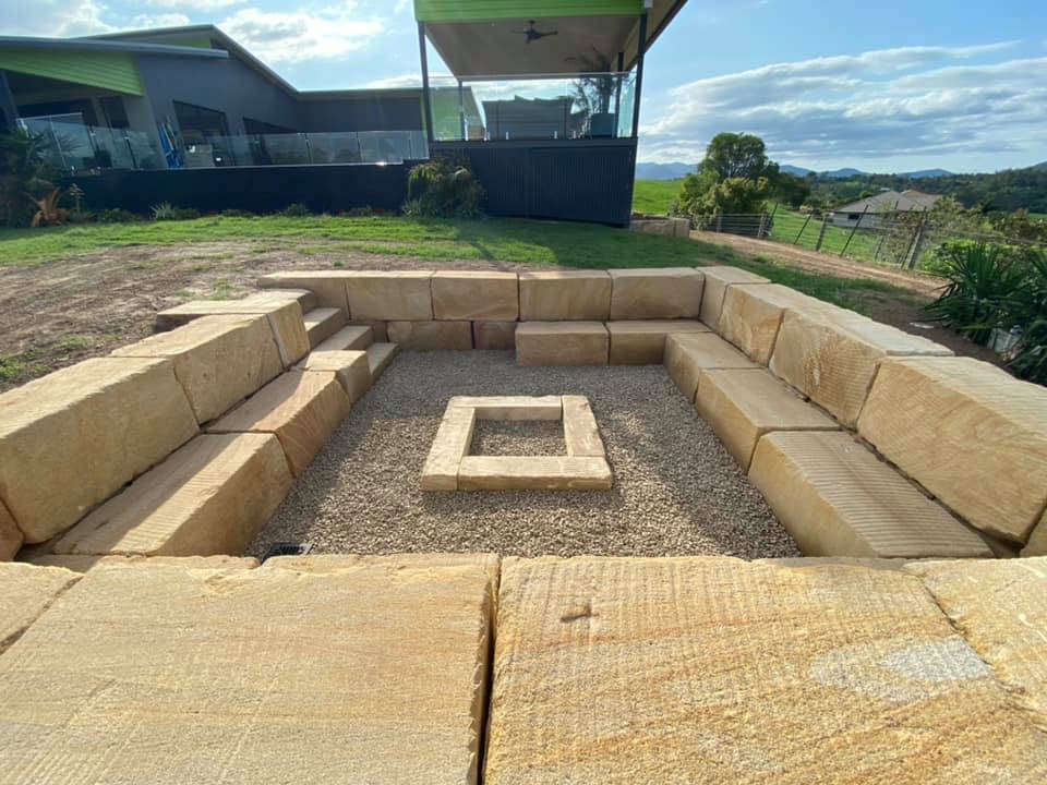 A Grade 6 sawn sandstone fire pit setting outdoor entertaining Brisbane A Grade 6 sawn sandstone fire pit setting outdoor entertaining Brisbane