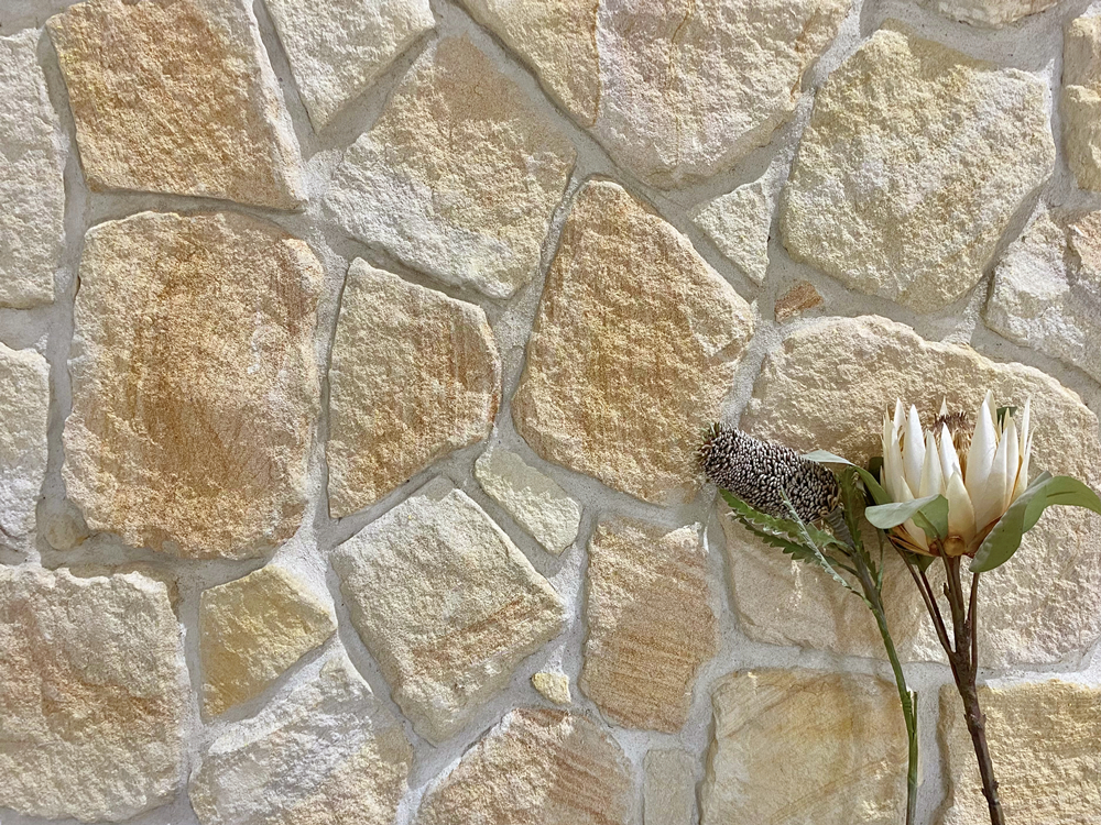 Banded irregular cladding sandstone showroom display Brisbane