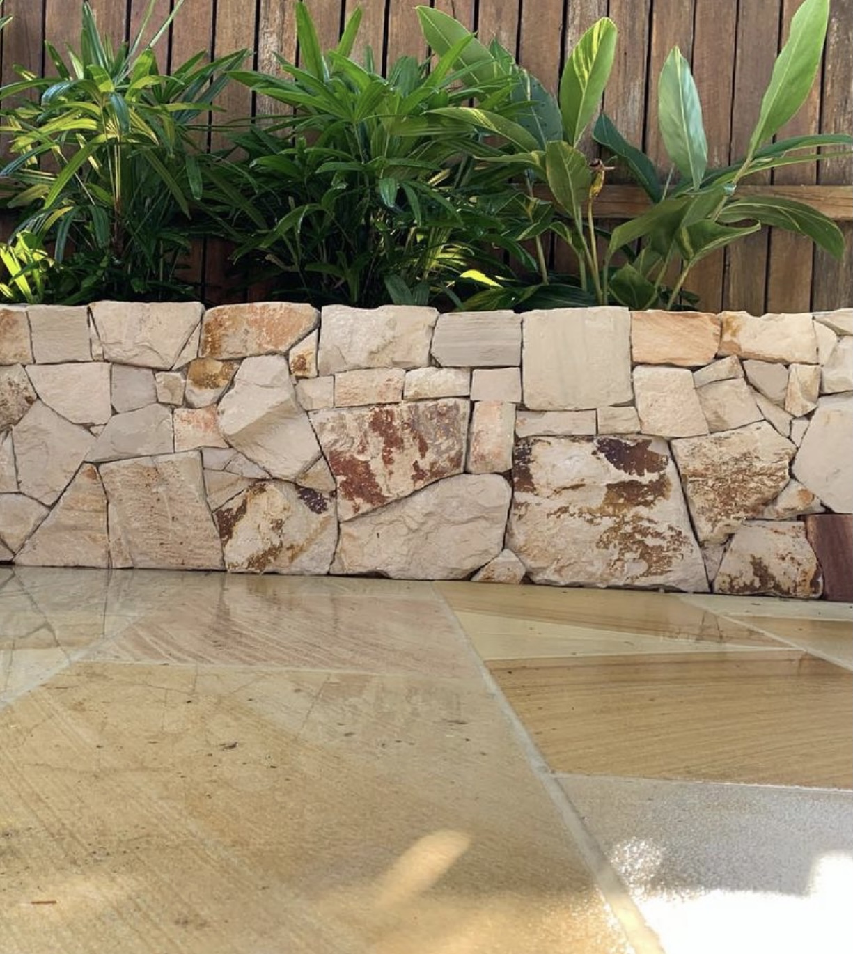 Irregular Burnie sandstone cladding installed project