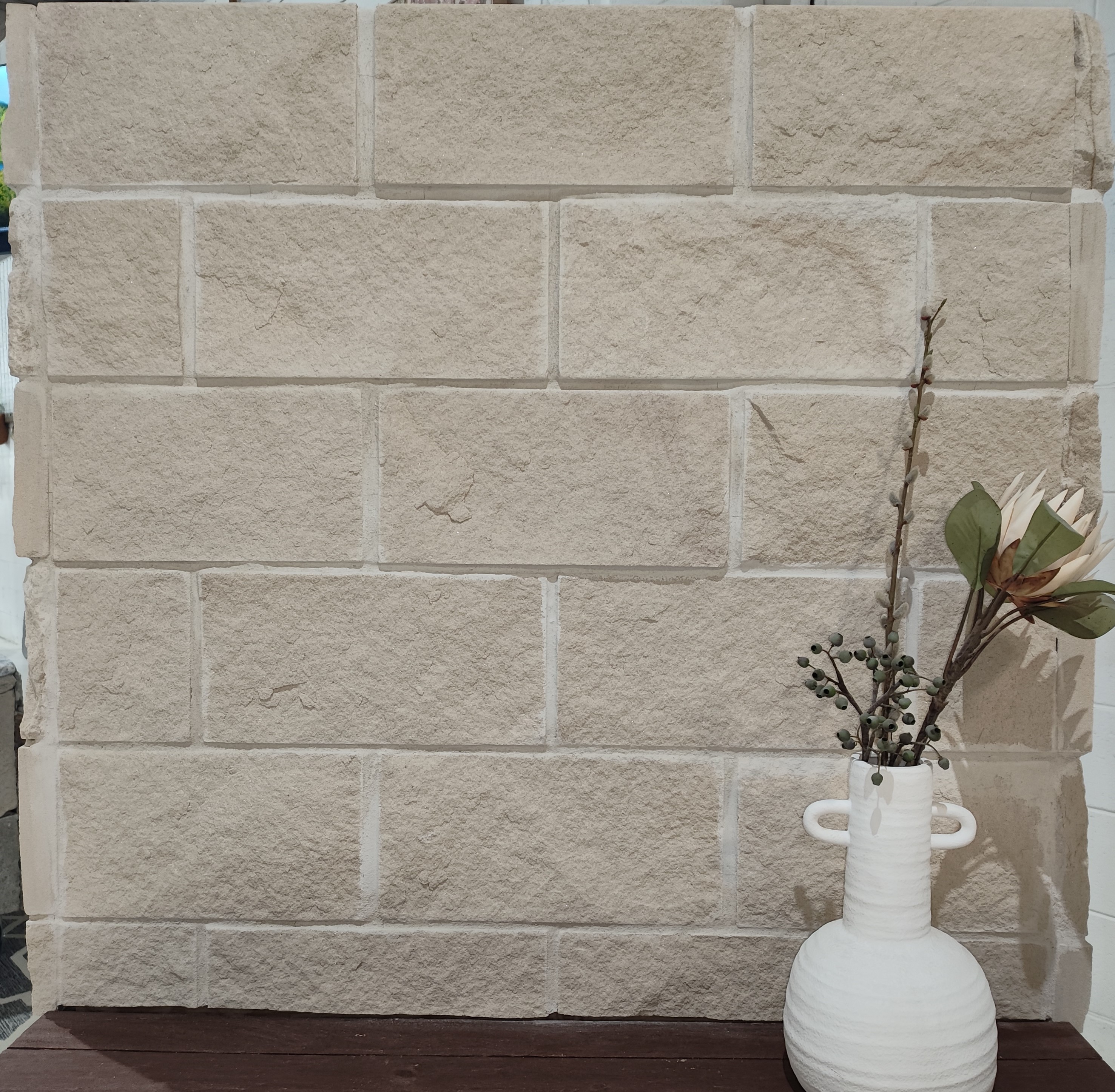 Kirra White sandstone walling Newstead showroom display