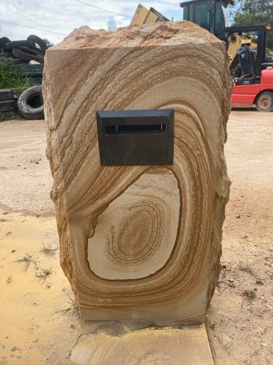 Rockfaced sandstone letterbox side profile showing texture