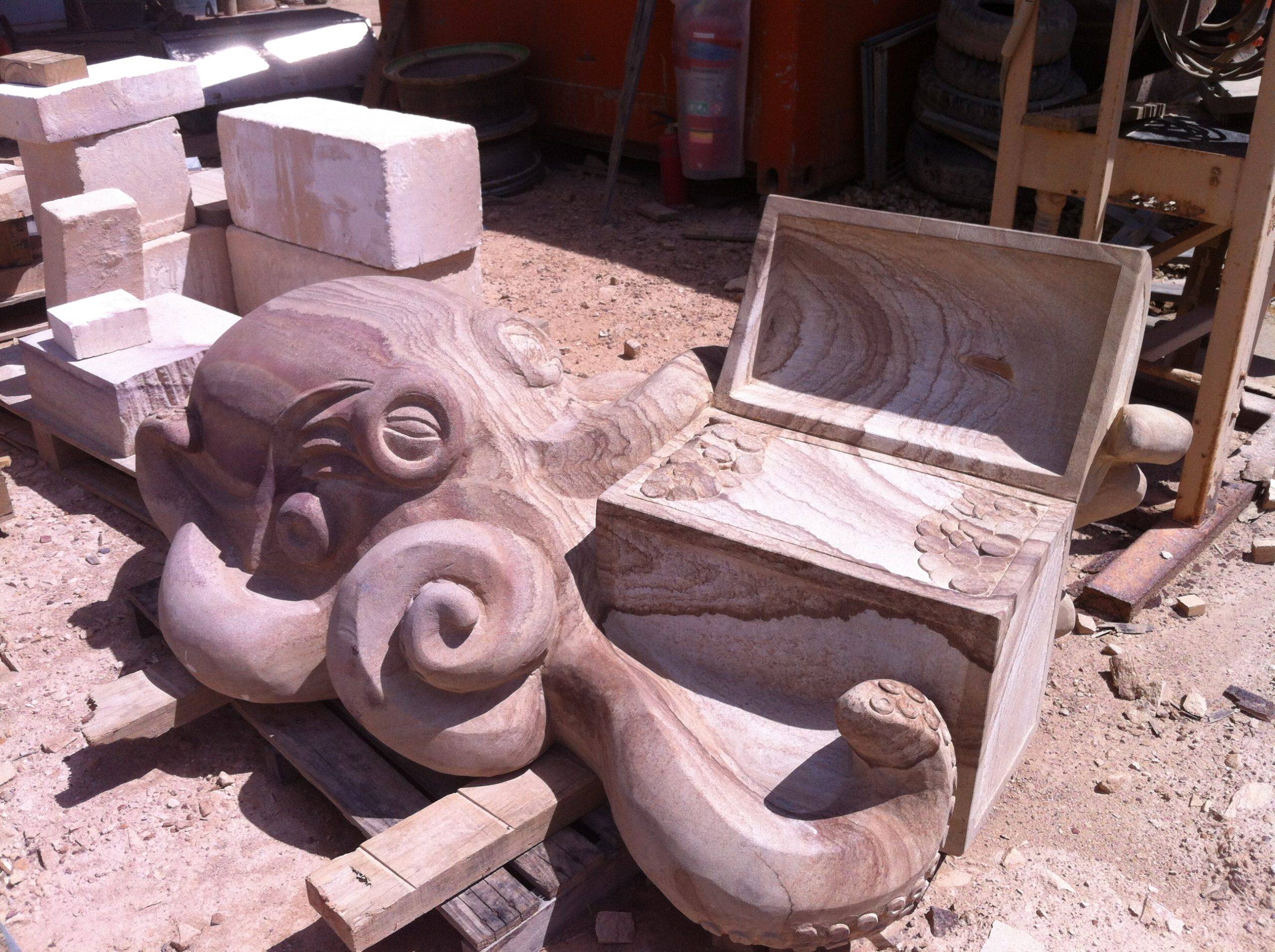 Detailed sandstone carving for commercial landscaping project