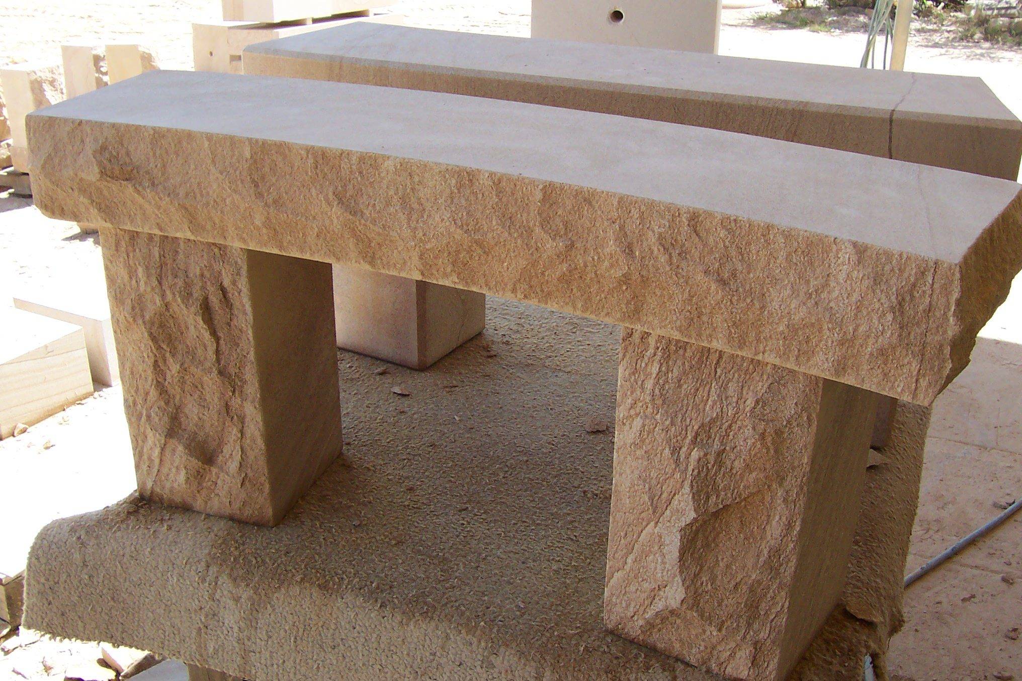 Rockfaced outer edge formal sandstone seat park bench