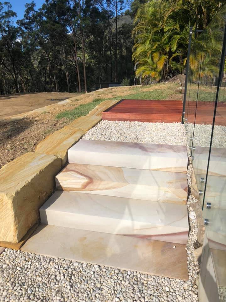 Diamond sawn sandstone step showing smooth precision finish