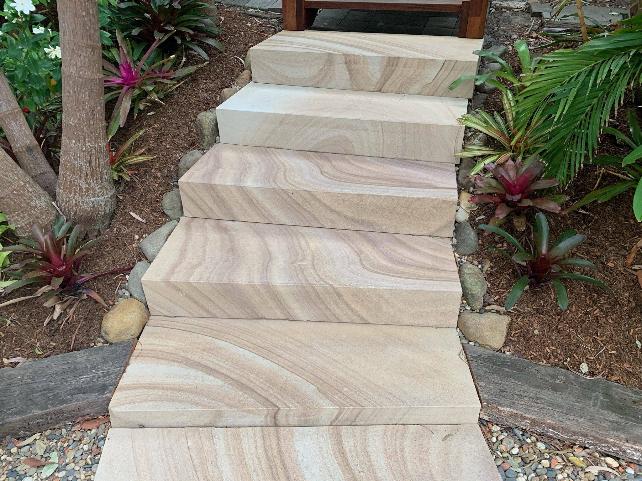 Diamond sawn sandstone steps installation residential property