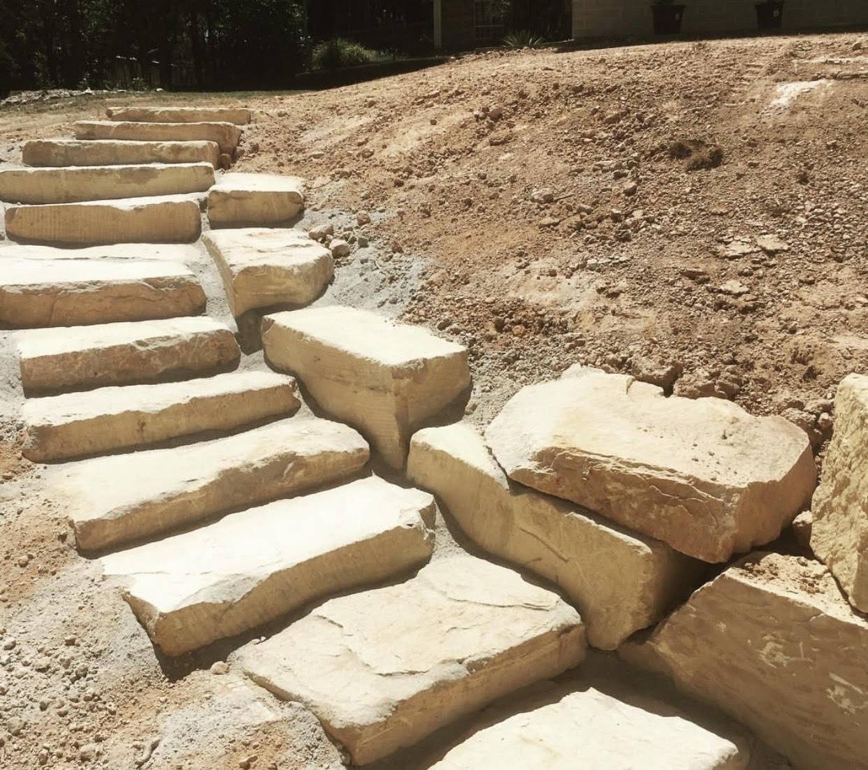 Wheel sawn sandstone steps customer installation Sunshine Coast