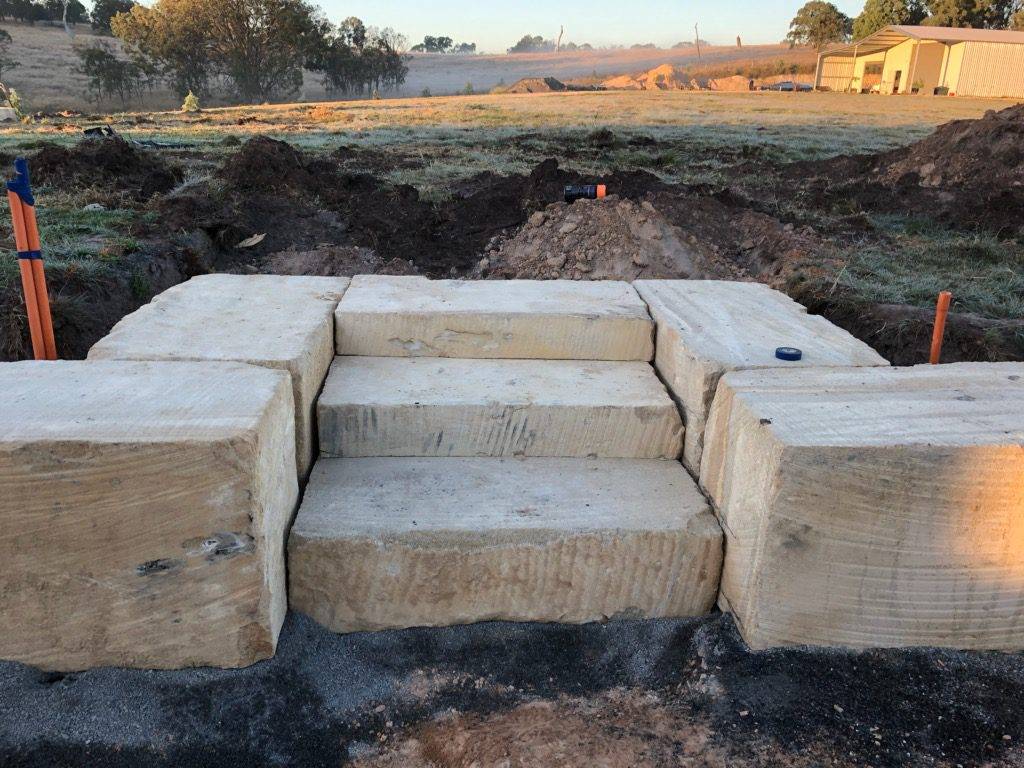 Wheel sawn sandstone steps for garden and landscaping Brisbane