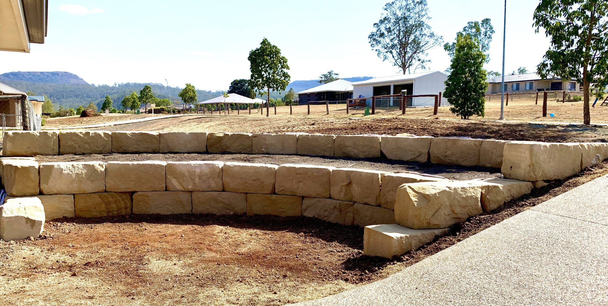 Quad sawn sandstone blocks close-up natural colour